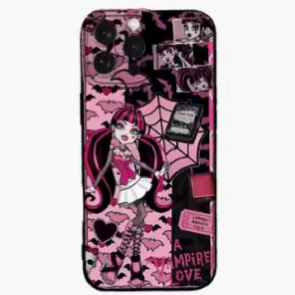 Monster High Pink Draculaura Bats Spiderweb Hearts Apple IPhone 16 Plastic Case - Picture 1 of 2